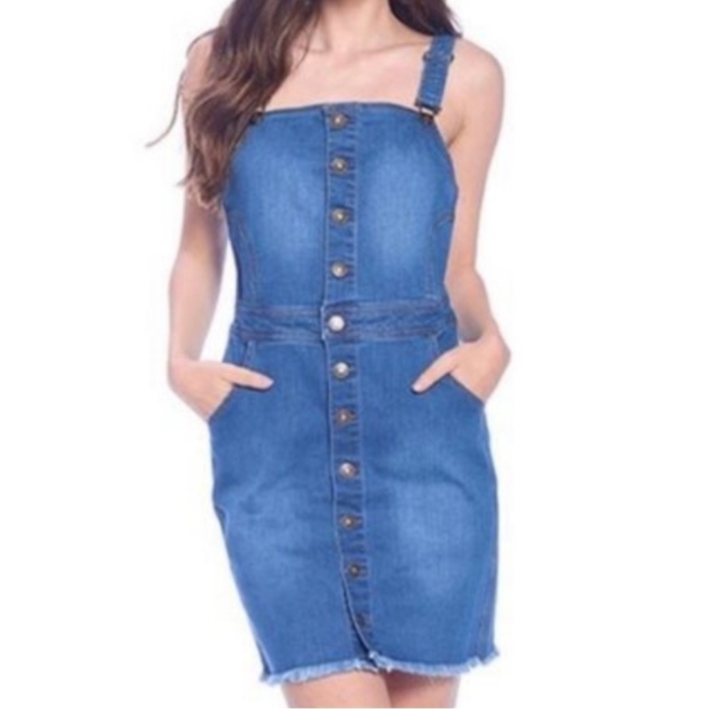 Wax Jean Denim Button-Down Overall Dress Size Large